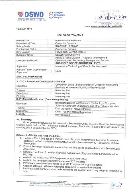 hrmdd field office 8|WE ARE HIRING: (1) Administrative .